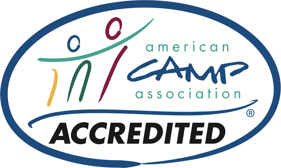 White with primary colors oval illustration representing American camp association logo.